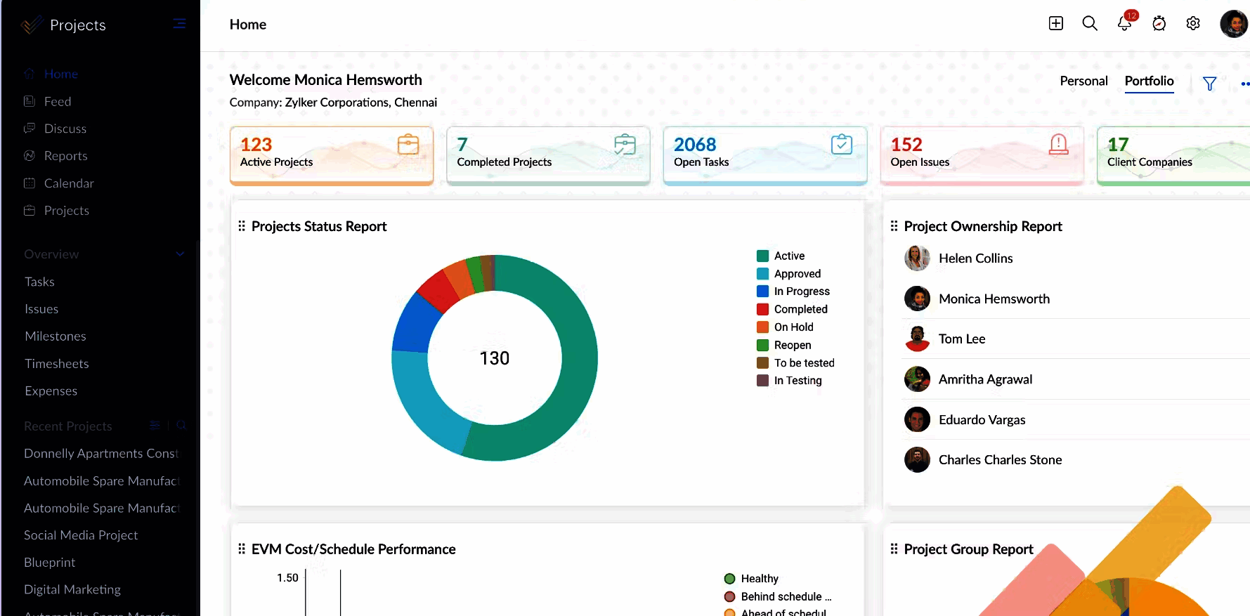 Zoho projects interface